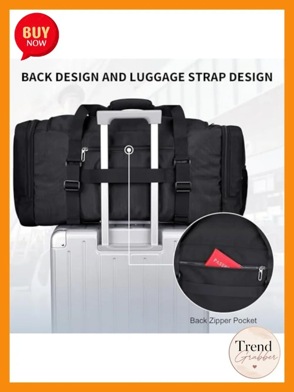 Large 54L Water-Resistant Nylon Travel Duffel Bag with Shoe Compartment and